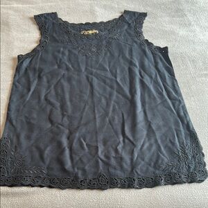 Black Sleeveless Lace Trim Top